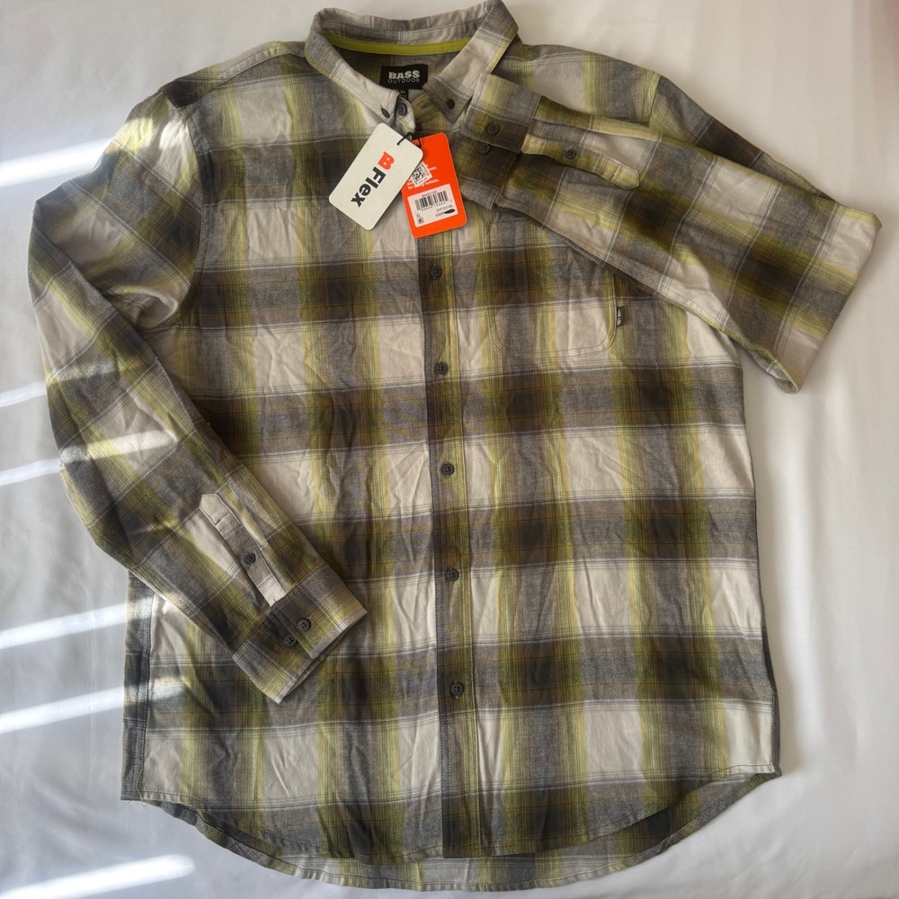 Bass Outdoor Mens Flannel Shirt Plaid Button Up Long Sleeve BFlex XL - Picture 3 of 9